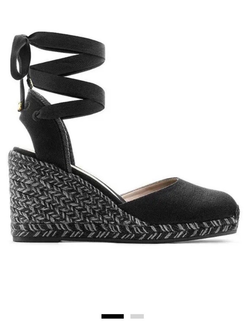 Stuart Weitzman Black Espadrille Wedge with Wrap-Around Ankle Tie